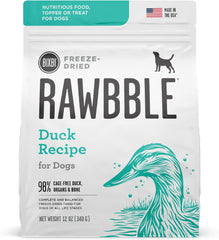 BIXBI Rawbble Freeze Dried Dog Food, Duck Recipe - 95% Meat and Organs, No Fillers - Pantry-Friendly Raw Dog Food for Meal, Treat or Food Topper - USA Made in Small Batches