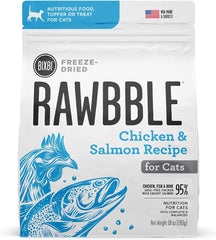 BIXBI Rawbble Freeze Dried Cat Food, Chicken & Salmon Recipe, 3.5 oz - 95% Meat and Organs, No Fillers - Pantry-Friendly Raw Cat Food for Meal, Treat or Food Topper - USA Made in Small Batches
