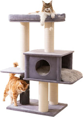 PetPals 57” Grand Maine Coon™ Cat Tree – Lulu, with Extra Large Condo, Removable Top Bed, Thick Sisal Scratching Posts, Full Body Grooming Brush (Gray)
