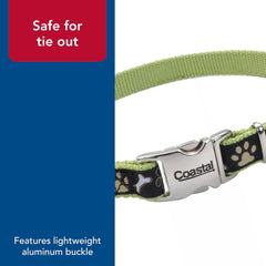Coastal Pet - Ribbon - Adjustable Dog Collar with Metal Buckle, Brown Paws and Bones