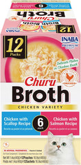 INABA Churu Broth for Cats, Creamy Broth with Shredded Chicken Side Dish Pouch, 1.4 Ounces per Pouch, 12 Pouches, Chicken Variety