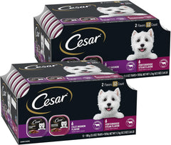 Cesar Wet Dog Food Classic Loaf in Sauce Filet Mignon and Porterhouse Steak Flavors Variety Pack, 3.5 oz. Easy Peel Trays (12 Count, Pack of 1)