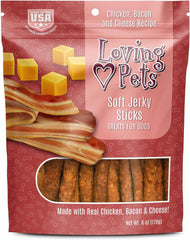 Loving Pets - Soft Chew Jerky (Stick-Shaped, Chicken, Bacon & Cheese Recipe) USA Made Dog Treats
