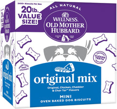 Old Mother Hubbard Wellness Original Mix Dog Biscuits, Natural, Training Treats, Four Flavors, Mini Size, (20 Pound Box)