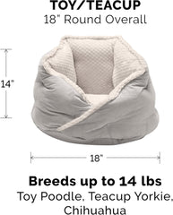 Furhaven 18" Round Pet Bed for Indoor Cats & Small Dogs, 100% Washable, For Pets Up to 14 lbs - Minky Plush & Velvet Hug Bed - Silver Gray, 18-inch