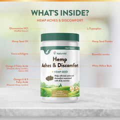 NaturVet Hemp Aches & Discomfort Plus Hemp Seed for Dogs, 60 ct Soft Chews, Made in The USA