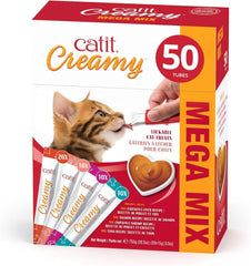 Catit Creamy Lickable Cat Treat – Healthy Variety of Flavors, 50 Pack, Hand-Feed or Serve, Nutrient-Rich Squeeze Tube, 0.5 oz Each