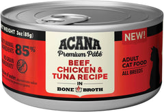 ACANA PREMIUM PATE Wet Cat Food, Beef, Chicken and Tuna Recipe in Bone Broth
