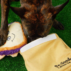 Barkbox 2-in-1 Interactive Plush Puzzle Dog Toys - Squeaky Pet and Puppy Enrichment Toys for Small, Medium, and Large Dogs | Brown Baggin' It PB&J