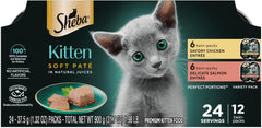 Sheba Perfect Portions Soft Pate Wet Kitten Food Variety Pack Chicken, Salmon 2.6-oz(Pack of 12)