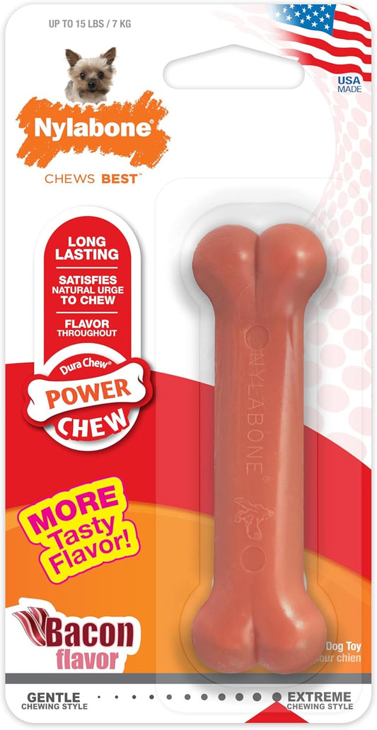 Nylabone Power Chew Classic Bone Chew Toy for Dogs, Durable Dog Toys for Aggressive Chewers, Bacon Flavor