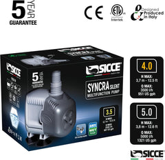 SICCE Syncra Silent 5.0 Multifunction 1321 GPH Submersible Water Pump | Italian Made 105W Ultra Quiet Durable Aquarium Fish Tank, Fountain, Pond, Hydroponics, Terrarium Black | Freshwater & Saltwater