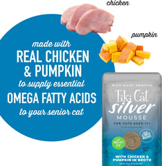 TIki Cat Silver Mousse, With Chicken & Pumpkin In Broth, Silky Smooth Nutrient Rich Formulated for Older Cats Aged 11+
