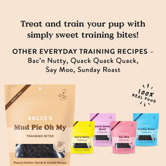 Bocce's Bakery Mud Pie Oh My Training Treats for Dogs, Wheat-Free Dog Treats, Made with Real Ingredients, Baked in The USA, All-Natural & Low Calorie Training Bites, PB, Carob, & Vanilla Recipe, 6 oz
