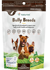 NaturVet Bulldog Breed Supplement- for Joint Support, Digestion, Skin, Coat Care- Dog Multivitamins with Minerals, Omega-3, PlaqueOff- Wheat-Free Vitamins for Dogs- Bully Breeds