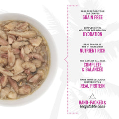Tiki Cat Luau Shredded Meat, Tilapia Recipe in Tilapia Consumme, Grain-Free Balanced Nutrition Wet Canned Cat Food, For All Life Stages