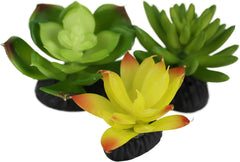 Komodo Reptile Terrarium Succulent 3PK Yellow/Green Plants | Natural Looking Artificial Aquarium Ornament & Habitat Decoration Accessory with Weighted Base