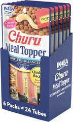 INABA Churu Meal Topper for Cats, Complete & Balanced, Creamy, Lickable Purée Cat Food Topper, 0.5 Ounce Tube, 24 Tubes (4 per Pack), Chicken Recipe