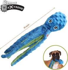 Skinneeez Extreme Stuffless Dog Toy with Squeaker | Extra Strong Plush Tug of War Octopus Squeak Toy for Small and Large Dog Breeds