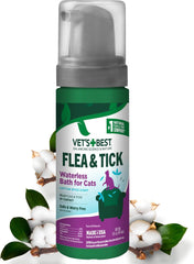 HERO PET Vet's Best Natural Waterless Flea & Tick Bath for Cats – Natural No-Rinse Dry Shampoo with Plant-Based Ingredients – Flea and Tick Prevention and Control with Certified Essential Oils – 5 oz Bottle