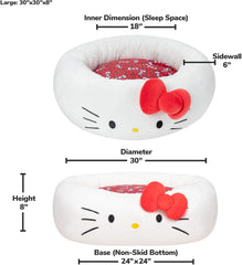 Hello Kitty and Friends Hello Kitty Pet Bed - Pet Bolster Bed with Character Design and Machine Washable Removable Insert