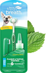 TropiClean Fresh Breath Toothbrush and Toothpaste Kit for Dogs, Teeth Cleaning Kit for Plaque & Tartar Removal, Breath Freshener, Dog Dental Care