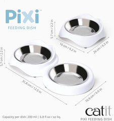 Catit PIXI Double Feeding Dish, Whisker Stress Free Food & Water Cat Bowl,White