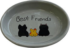 SPOT Best Friends Oval Cat Food Dish - Ceramic Plate with Low Edges, Saucer with Whisker-Friendly Shape and Low Profile Sides, Ideal for Wet or Dry Cat Food, Dishwasher Safe, 6in, Light Grey