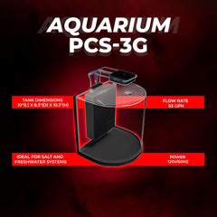 Aquatop Pisces Curved Bowfront Aquarium - 53GPH – Nano Semi-Circle Glass Aquarium Kit – Touch LED Light – Built-in Filter for Fresh & Saltwater