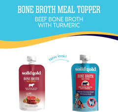 Solid Gold Beef Bone Broth for Dogs - Grain Free Dog Food Topper Rich in Collagen and Superfoods - Nutrient Dense Dog Gravy Topper for Dry Food - Promotes Gut Health and Hydration - Single 8-oz