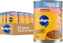 Pedigree Puppy Chopped Ground Dinner Canned Wet Puppy Food with Chicken & Beef, 13.2 oz. Cans (12 Count, Pack of 1)