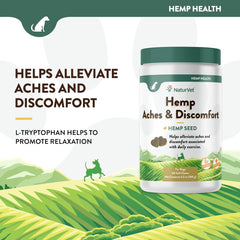 NaturVet Hemp Aches & Discomfort Plus Hemp Seed for Dogs, 60 ct Soft Chews, Made in The USA