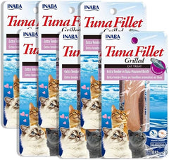INABA Premium Hand-Cut Grilled Tuna Fillet Cat Treats/Topper with Vitamin E and Green Tea Extract, 0.52 Ounces Each, Pack of 6, Extra Tender Tuna Broth