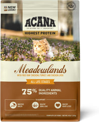 ACANA Highest Protein Meadowlands Grain-Free Dry Cat Food, Free-Run Chicken and Turkey and Chicken Liver Cat Food Recipe