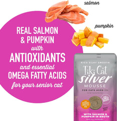 Tiki Cat Silver Mousse, with Salmon & Pumpkin in Broth, Silky Smooth Nutrient Rich Formulated for Older Cats Aged 11+