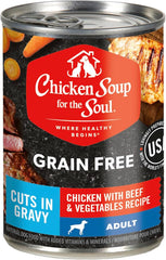 Chicken Soup for the Soul All Natural Premium Grain-Free All Life Stage Wet Dog Food, Real Meat First Ingredient, No by-Products, Chicken with Beef & Vegetables Cuts in Gravy, 13oz (Pack of 12)