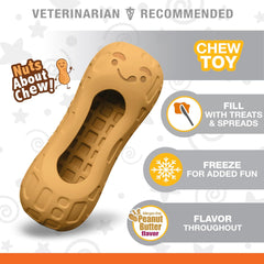 Nylabone Fillable Peanut Strong Chew Treat Toy for Dogs, Cute Rubber Dog Toys for Aggressive Chewers, Peanut Butter Flavored Pouch, Medium - Up to 35 lbs, 1 Count