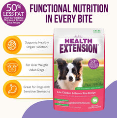 Health Extension Lite Chicken & Brown Rice Dry Dog Food (30 lb / 13.61 kg) - Low-Fat Formula with Glucosamine, Probiotics & Omega 3 for Overweight, Spayed, Neutered, or Senior Dogs