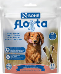 N-Bone FLOSSta Dental Chews for Dogs – Natural Beef Liver Flavor, No Dyes, Grain-Free, Breath Freshening, Plaque & Tartar Control, Digestible Teething Aid
