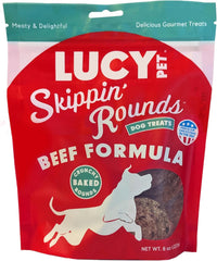 Lucy Pet Skippin' Rounds Beef Formula Dog Treats; Crunchy, Meaty Baked Treats, 8oz Bag