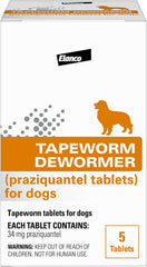 Elanco Tapeworm Dewormer (praziquantel tablets) for Dogs, 5 Count (Pack of 1) Praziquantel Tablets for Dogs and Puppies 4 Weeks and Older