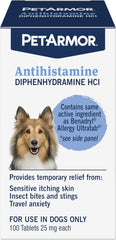 PetArmor Antihistamine Allergy Relief for Dogs, Easy-to-Use Allergy Medicine for Dogs, Anti-Itch Medicine Provides Relief from Insect Bites, and Stings, 100 Tablets