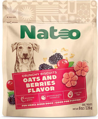 NATOO Biscuits for Small Dogs & Puppies Crunchy Dog Treats, Oats & Berry Healthy Natural Canine Biscuits, Rich in Omega 6, Prebiotics & Fibers, Antioxidants for Immunity (8 oz)