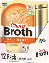 INABA Churu Broth for Cats, Creamy Broth with Shredded Chicken Side Dish Pouch, 1.4 Ounces per Pouch, 12 Pouches, Chicken Recipe
