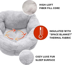 Furhaven 20" Round Self-Warming Pet Bed for Indoor Cats & Small Dogs, 100% Washable, For Pets Up to 20 lbs - Hi Lo Plush Luxe Faux Fur Cuddler - Gray, Small