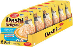 INABA Dashi Delights for Cats, Shredded Chicken with Bonito Flake Broth, 2.5 Ounce Cup, 6 Cups Total, Chicken with Scallop Recipe
