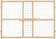 MidWest Homes for Pets Wire Mesh Pet Safety Gate, Pressure Mounted Dog Gate, Natural Wood & White Powder Coated Wire Mesh