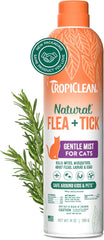 TropiClean Cat Flea and Tick Treatment Spray, Continuous Gentle Mist, Prevent & Control by Contact, Powerful & Natural Defense 14 oz
