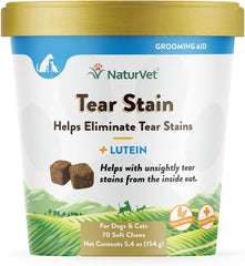 NaturVet – Tear Stain Plus Lutein – Eliminates Unsightly Tear Stains – Enhanced with Cranberry Extract, Marshmallow Root & Oregon Grape Root – for Dogs & Cats – 70 Soft Chews
