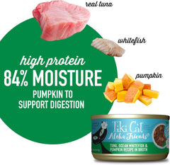 Tiki Cat Aloha Friends, Tuna, Ocean Whitefish & Pumpkin, Grain-Free & High Moisture, Wet Cat Food for All Life Stages